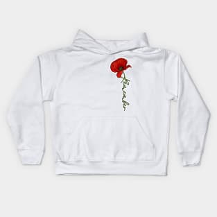 Red Poppy Flower with Memorial Text Stem Horizontal Back Version (MD23Mrl007c) Kids Hoodie